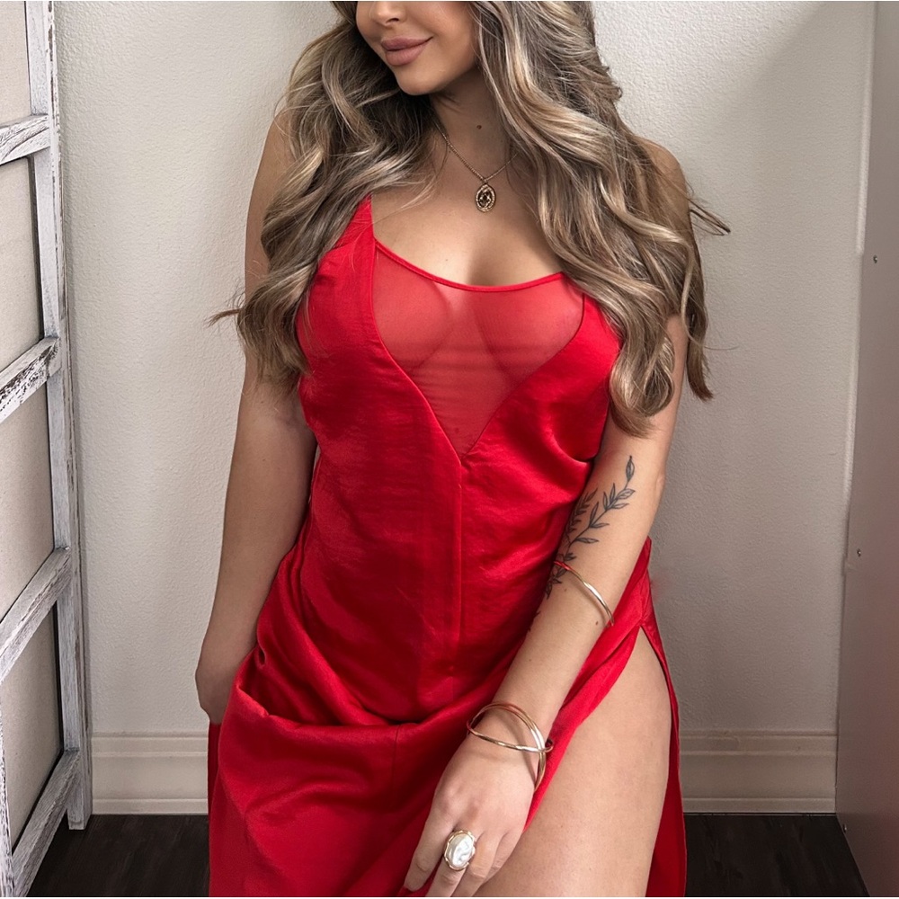 Auden Red Silky Midi Dress Women’s Size Extra Small
